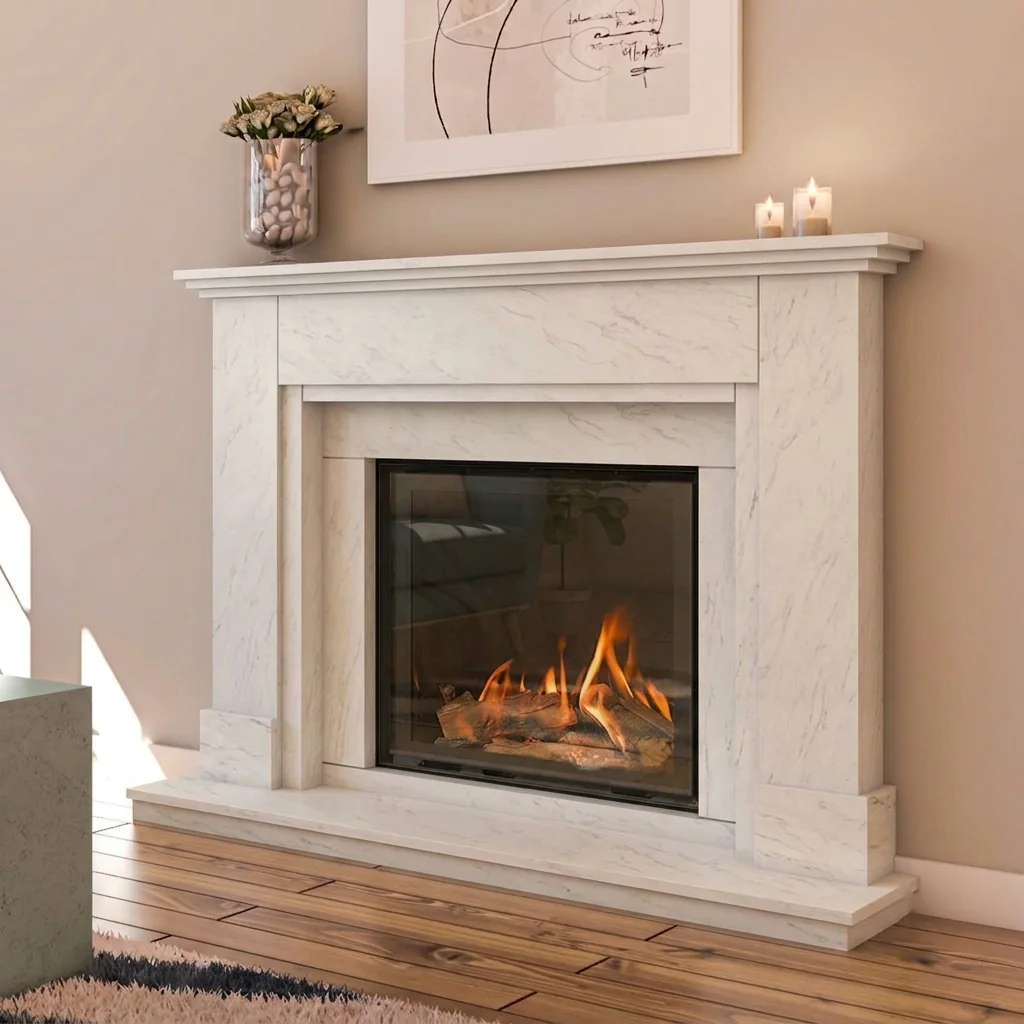 Deco Step Marble Fireplace by Sontuoso Stone