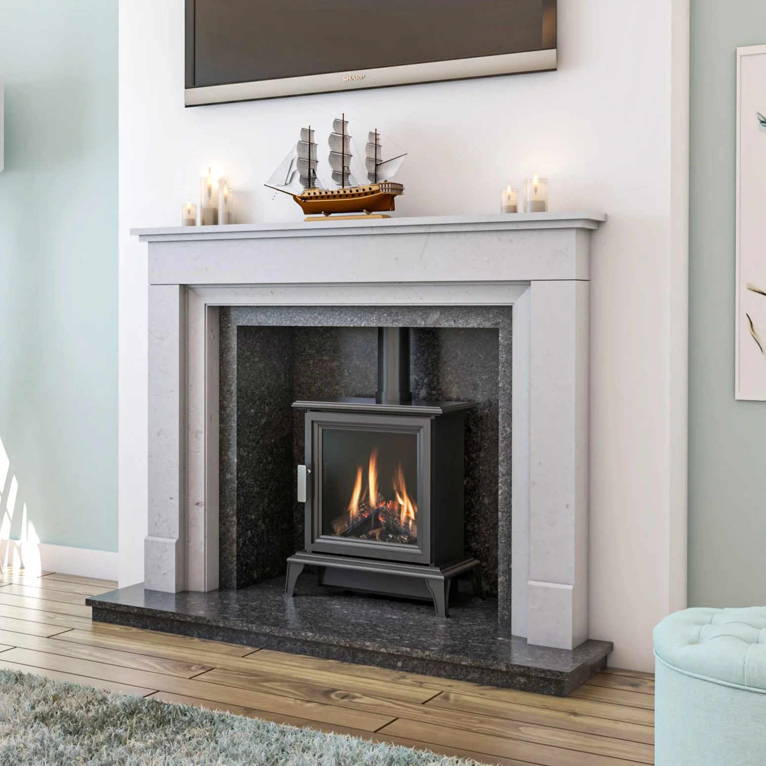 Kensington Limestone Fireplace by Sontuoso Stone