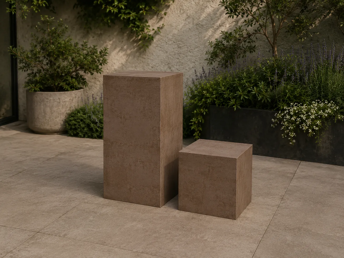 Outdoor Pedestal and Cube Set by Sontuoso Stone